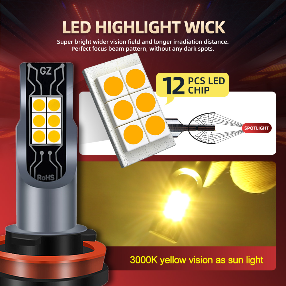 Led Fog Light H11 3000K Yellow - 2 pièces de feux antibrouillard à