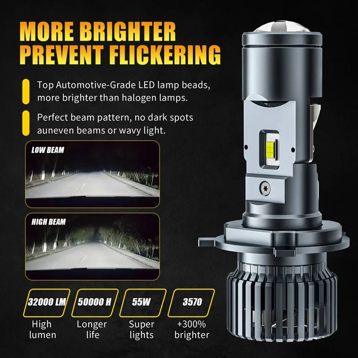 Led Headlight H4 Hi Lo 120W - Phares de voiture LED H4 120W