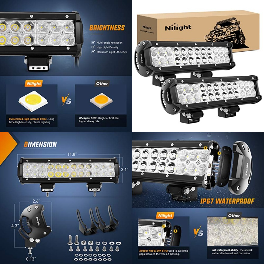 Led Work Light Bar 12 Inch Offroad - Barre lumineuse LED 2 pièces 12