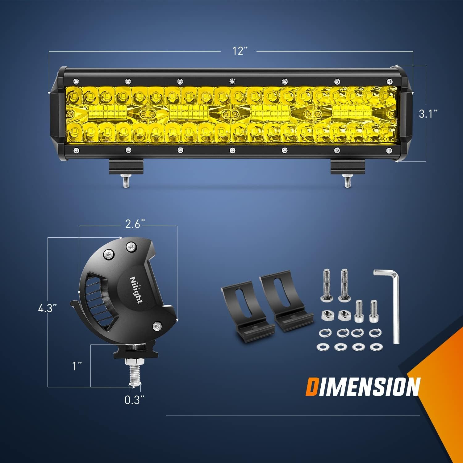 Barre lumineuse LED ambre Nili - Led Work Light Bar 12 Inch Offroad avis et prix
