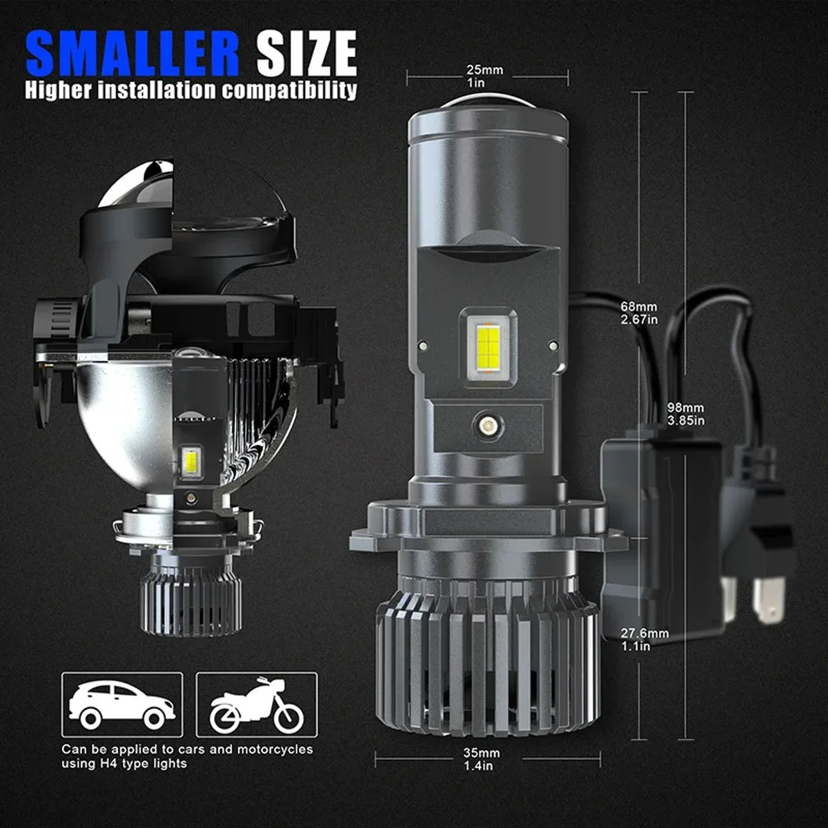 Phares de voiture LED H4 120W  - Led Headlight H4 Hi Lo 120W avis et prix