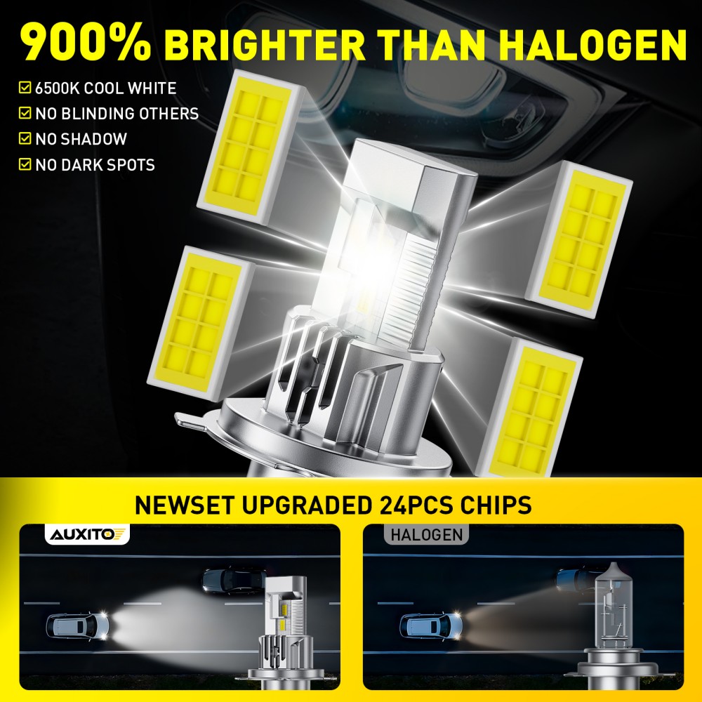 AUXITO 2 ampoules LED H4 sans  - Led Headlight 6500K White 12000Lm avis et prix