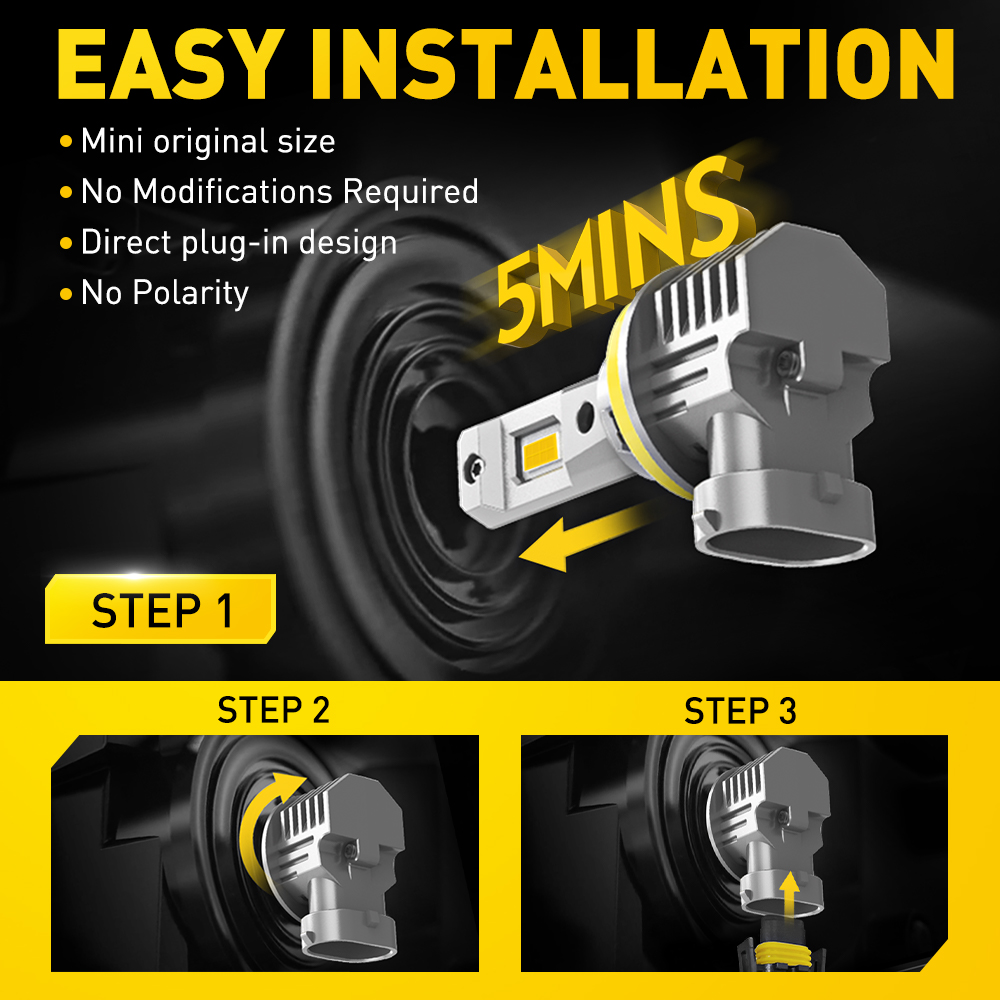 AUXITO H11 LED jaune 3000K, 2  - Led Headlight Bulb Canbus Error Free avis et prix